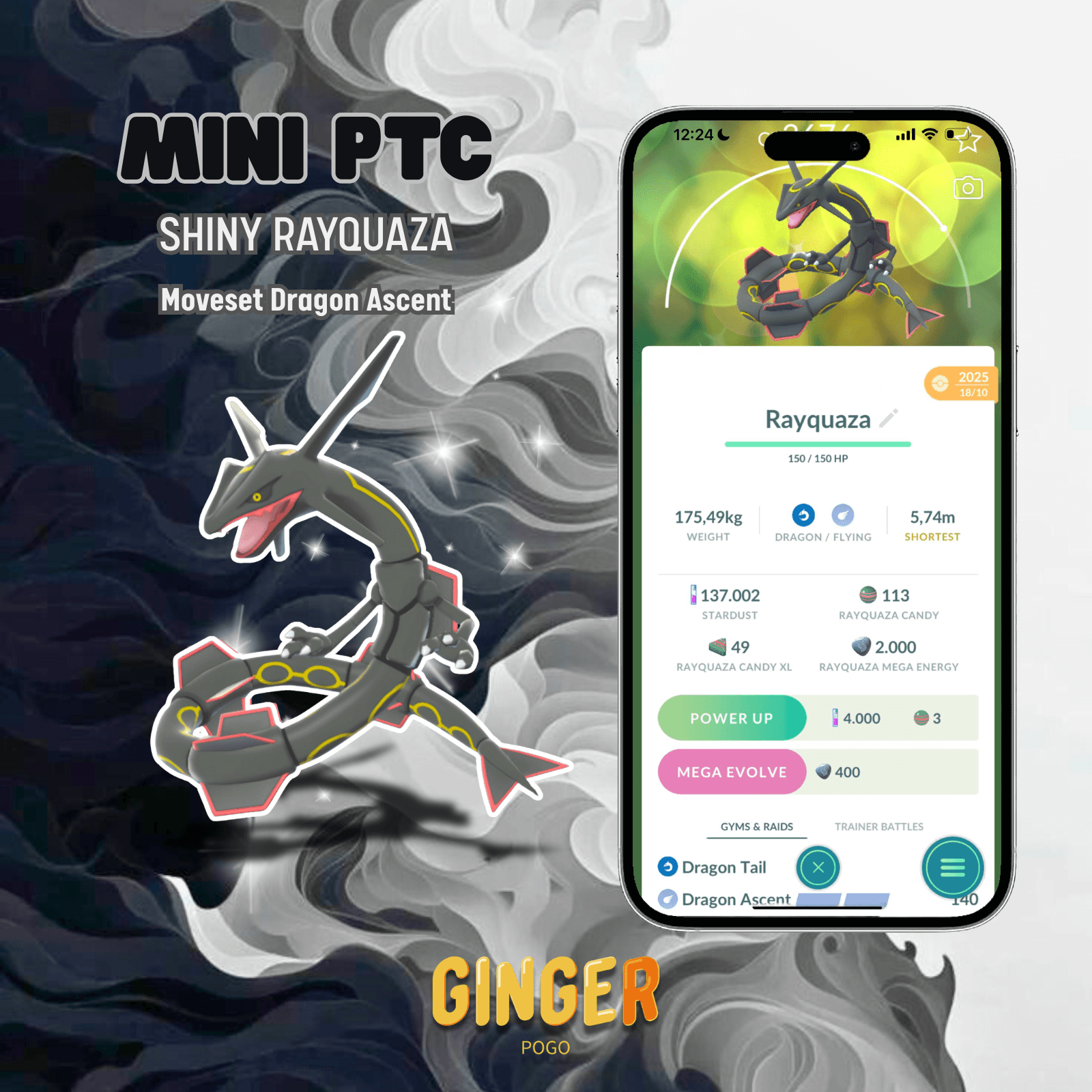 MINI PTC SHINY RAYQUZA (CÓ DRAGON ASCENT)
