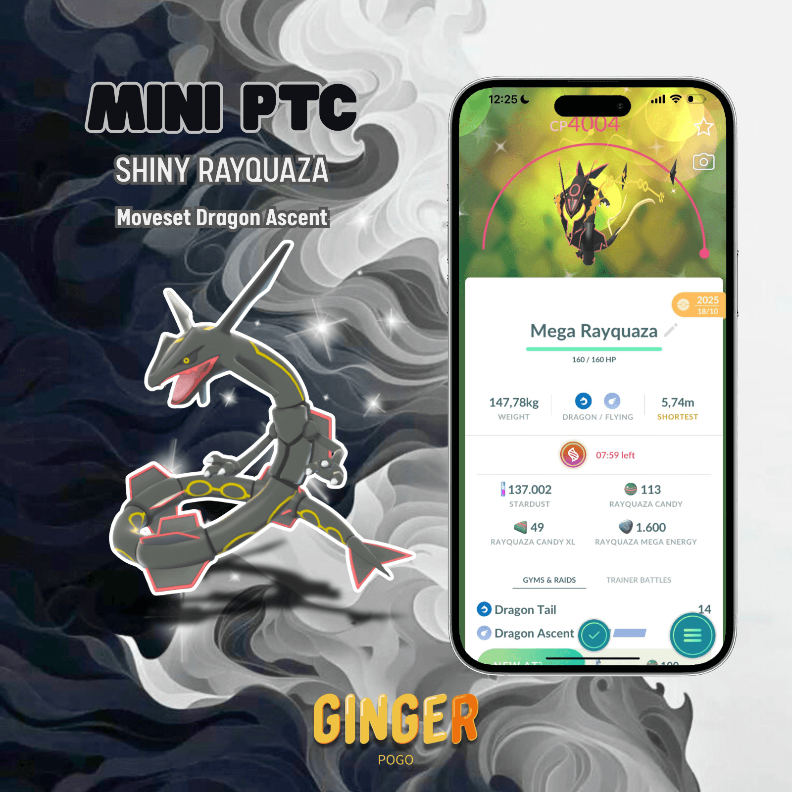 MINI PTC SHINY RAYQUZA (CÓ DRAGON ASCENT) - 2