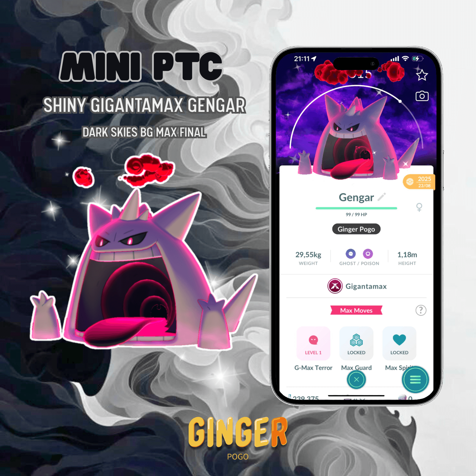 MINI PTC SHINY GIGANTAMAX GENGAR DARK SKIES BACKGROUND MAX FINAL