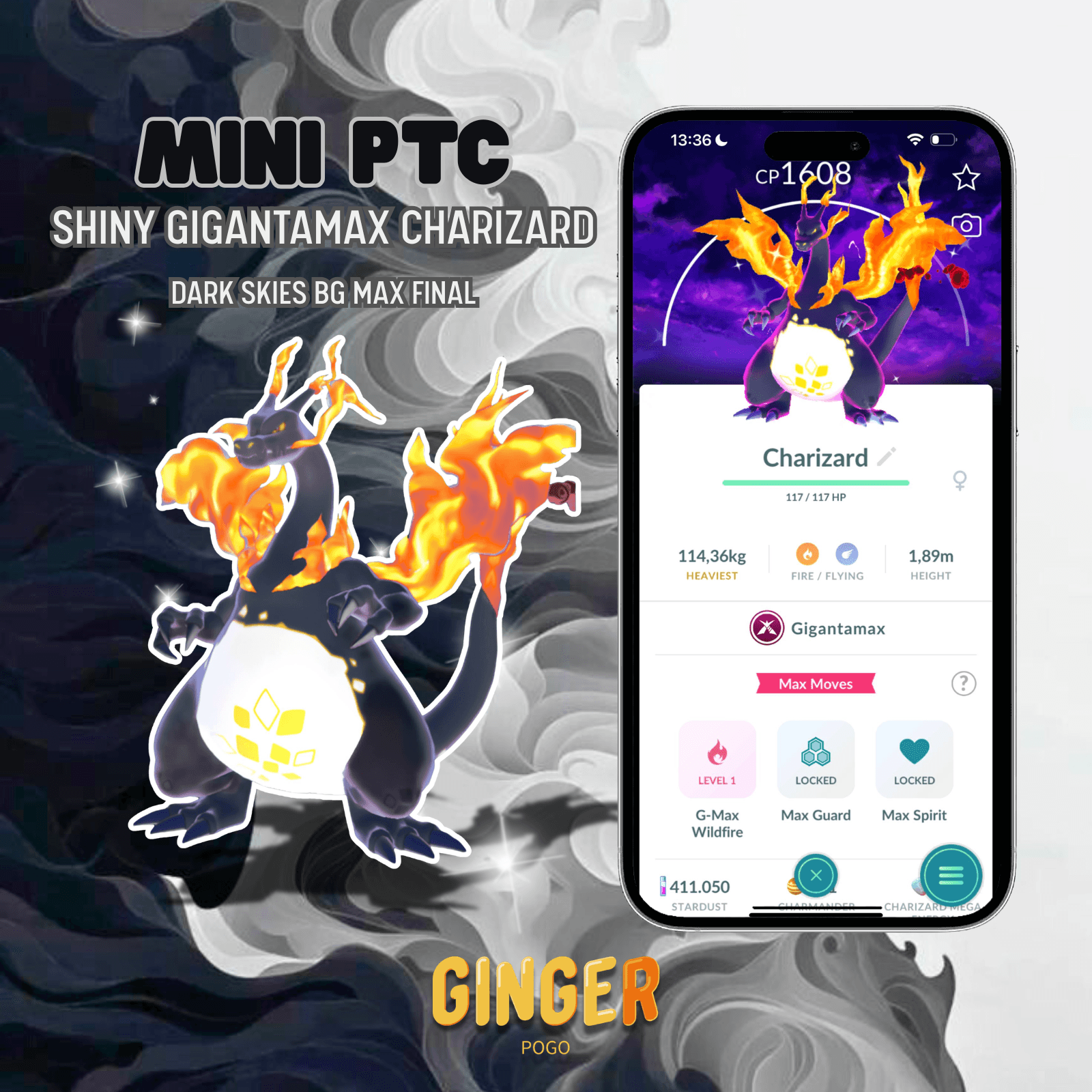 MINI PTC SHINY GIGANTAMAX CHARIZARD DARK SKIES BACKGROUND MAX FINAL