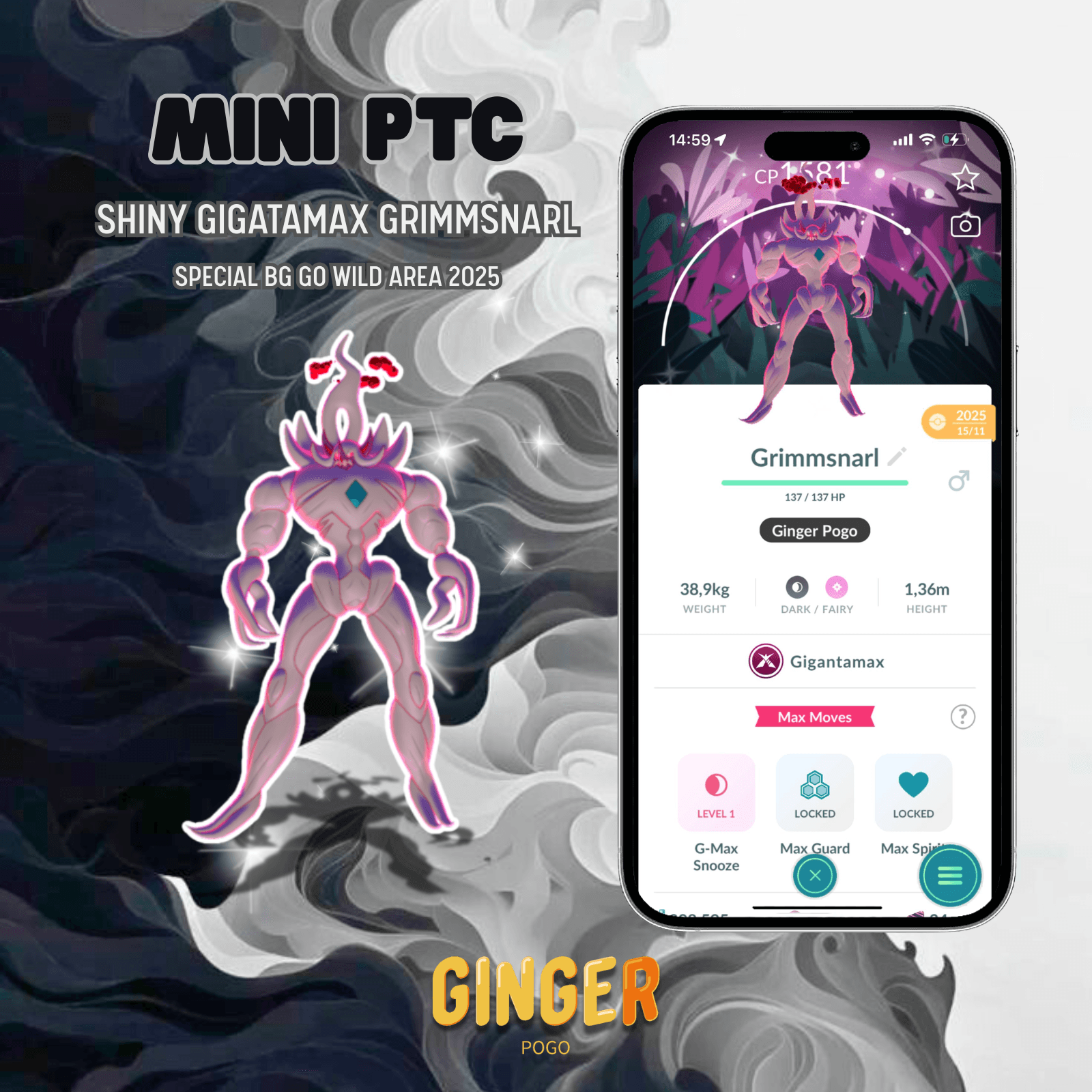 MINI PTC SHINY GRIMMSNARL SPECIAL BG GO WILD 2025