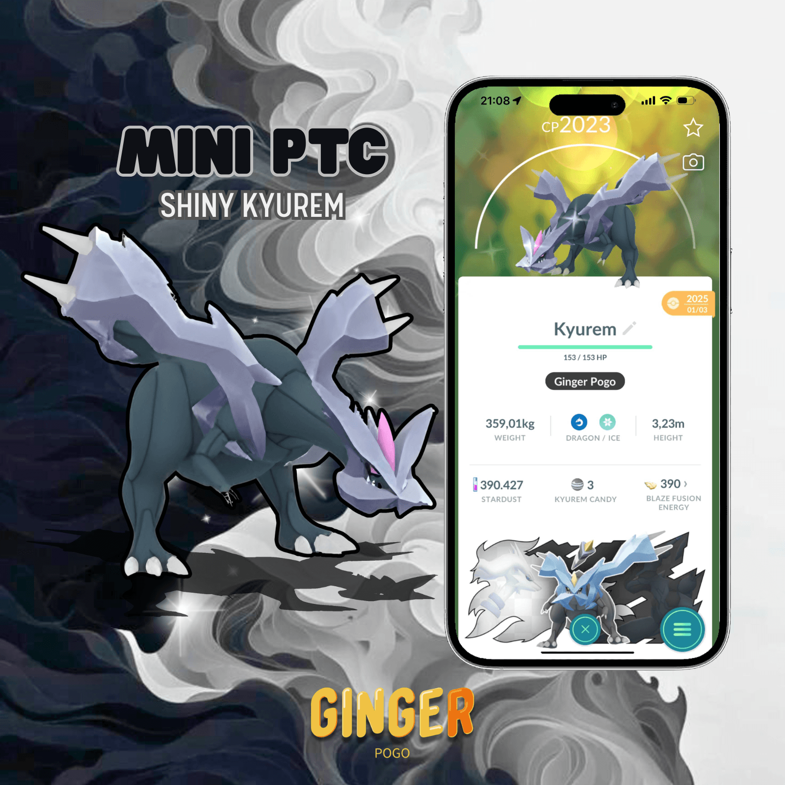 MINI PTC SHINY KYUREM (CÓ GLACIATE)