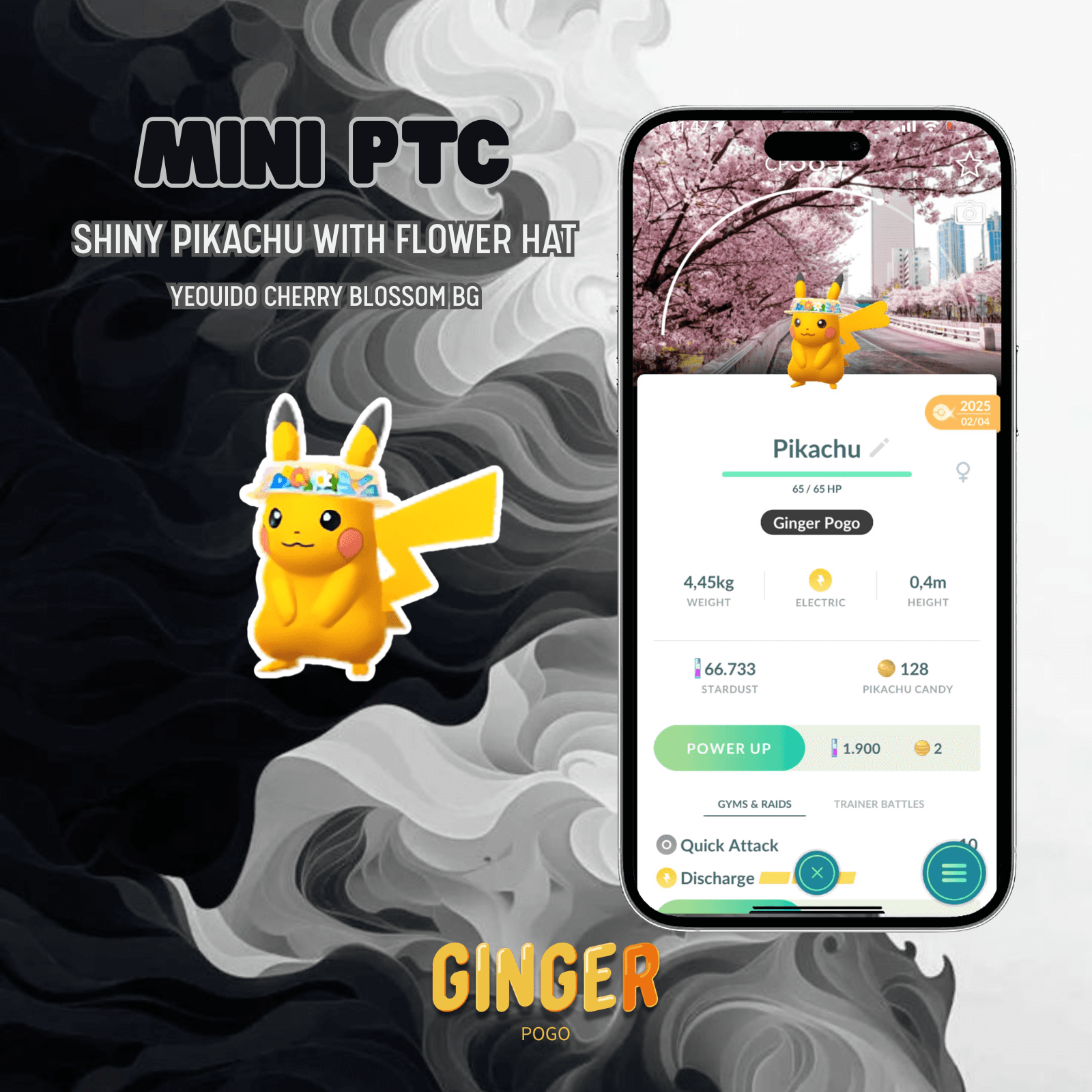 MINI PTC SHINY PIKACHU WITH FLOWER HAT YEOUIDO CHERRY BLOSSOM BG