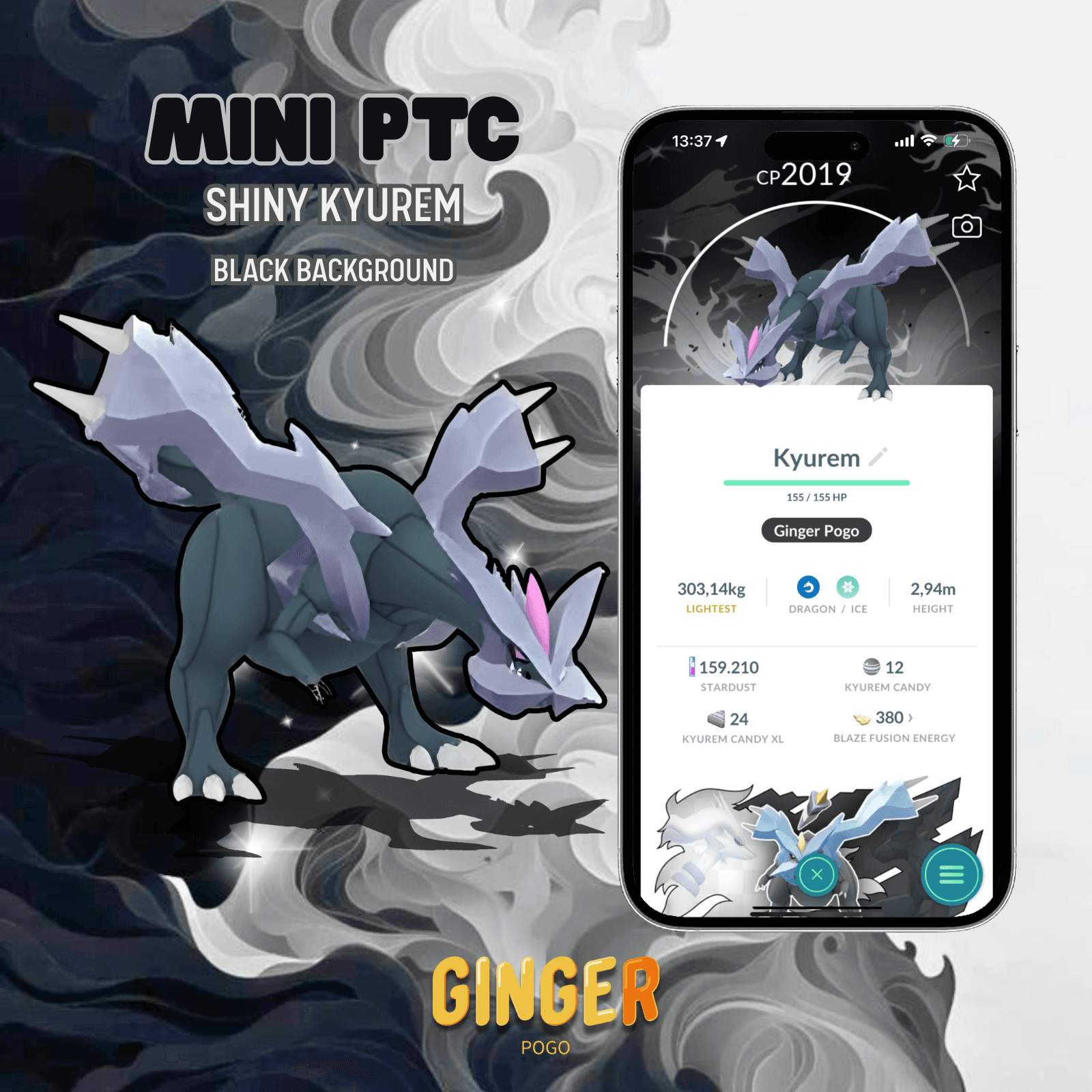 MINI PTC SHINY KYUREM BLACK BACKGROUND