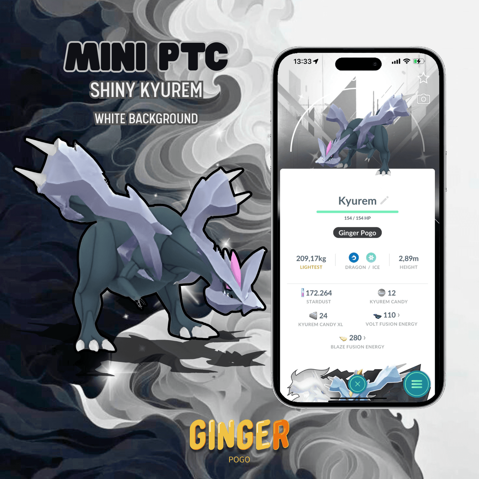 MINI PTC SHINY KYUREM WHITE BACKGROUND